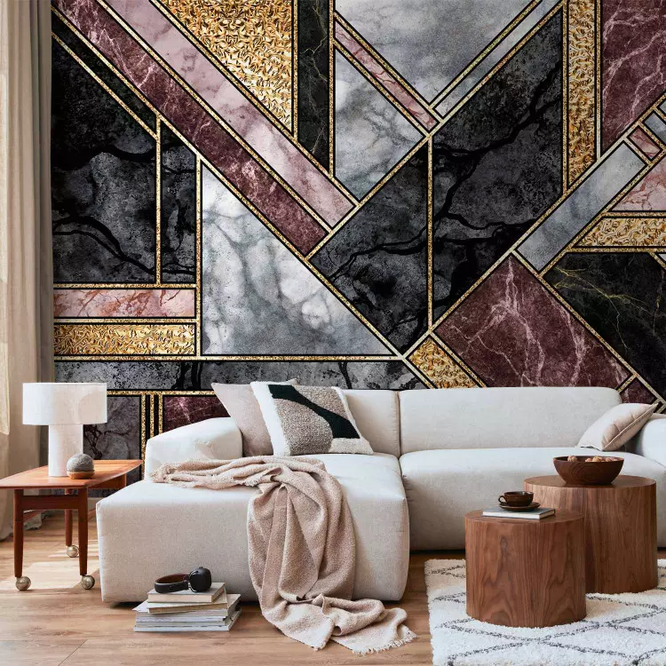 Wall Mural Geometric marble - glamour composition with gold art deco patterns