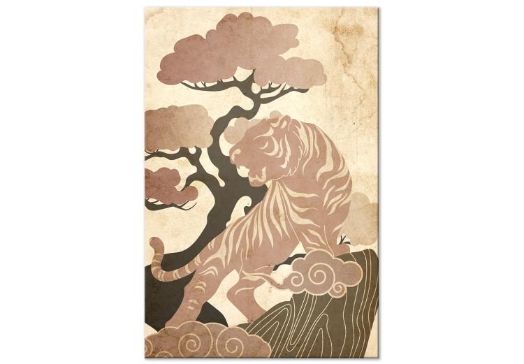 Canvas Print Asian King (1-piece) Vertical - wild cat among trees and clouds
