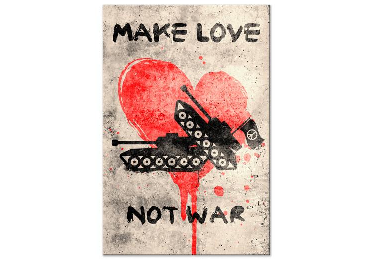 Canvas Print Make Love Not War (1-piece) Vertical - tanks and message text