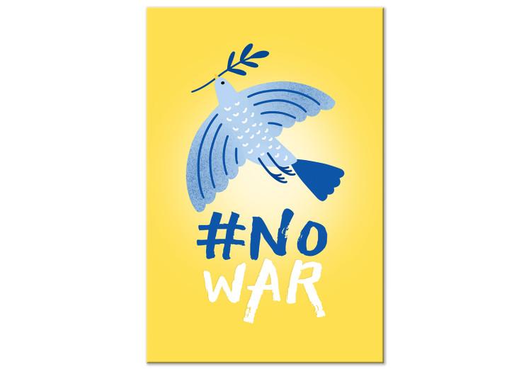 Canvas Print No War (1-piece) Vertical - blue bird on yellow background with text