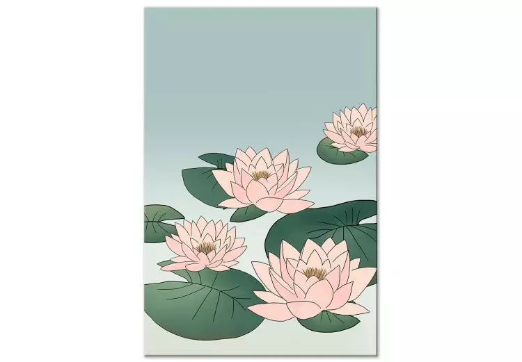 Canvas Print Pink Water Lilies (1-piece) Vertical - landscape with flowers on water