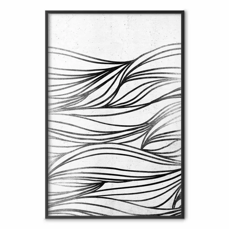 Drawings on Water - Black waves as lines on a gray background