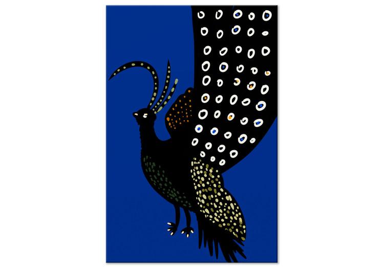 Canvas Print Oriental Peacock (1-piece) Vertical - black bird on navy background