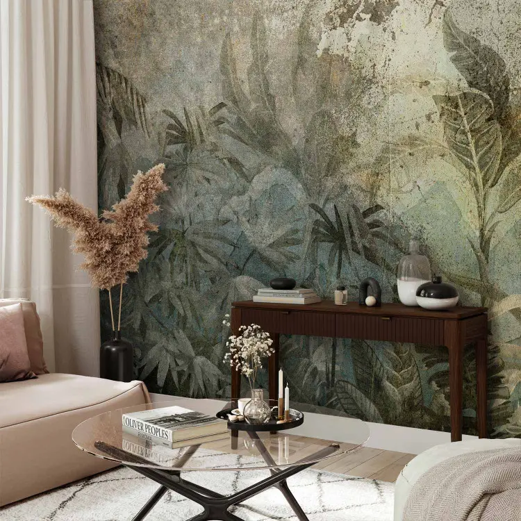 Island Jungle - Tropical Forest with Palm and Banana Leaves in Pastel Colors