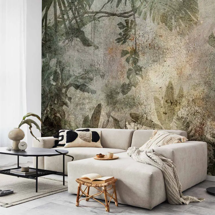 Presence of the Jungle - Tropical Forest with Palm and Banana Leaves in Pastel Colors