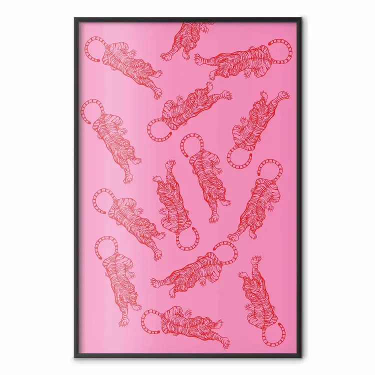 Dancing Tigers - Japanese Animal Motif on a Pink Background