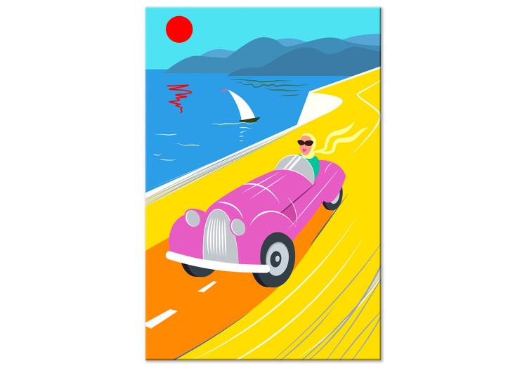 Canvas Print Colorful Ride (1-piece) Vertical - landscape with a car against the sea