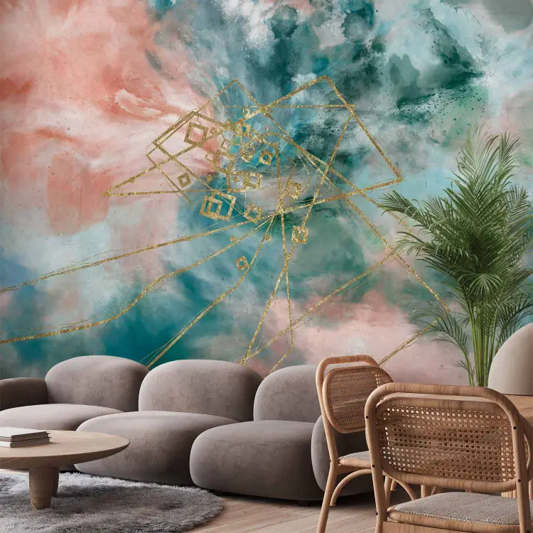 Watercolour clouds - abstract sky in spots with gold pattern