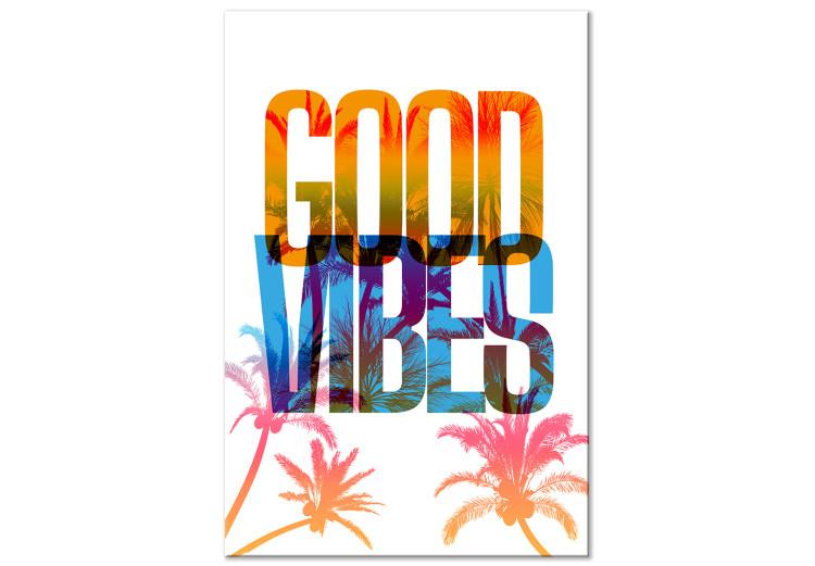 Canvas Print Good Vibes (1-piece) Vertical - composition with palm trees and texts