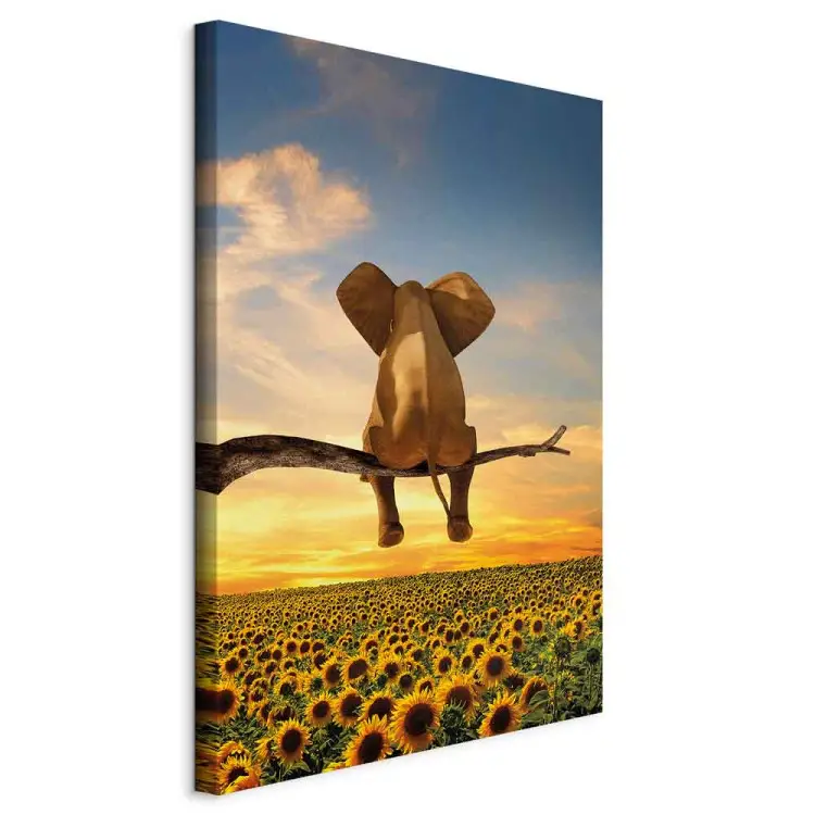 Elephant and Sunflowers Vertical - fantasy with a sunset