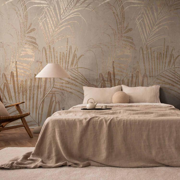 Wall Mural Coast of Palm Trees - Artistic Beige Composition With Leaves