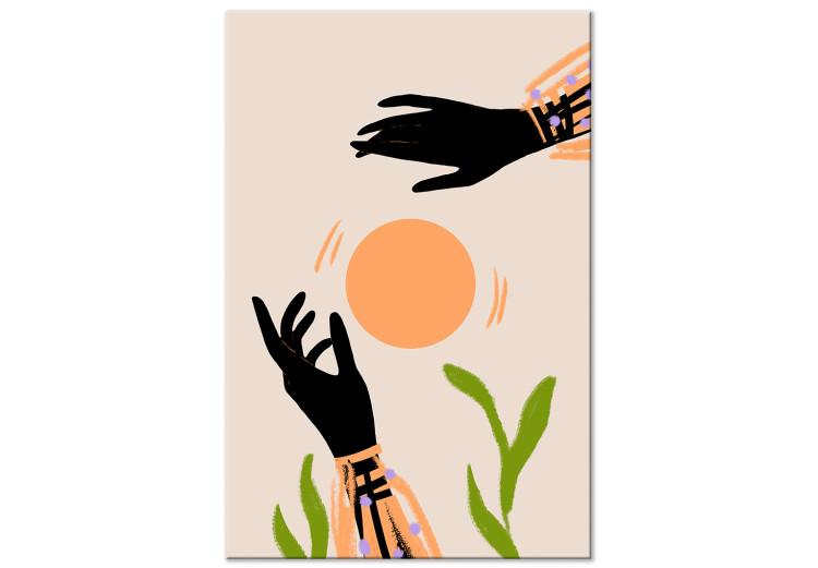 Canvas Print Dance of Hands (1-piece) Vertical - cheerful abstraction on a beige background