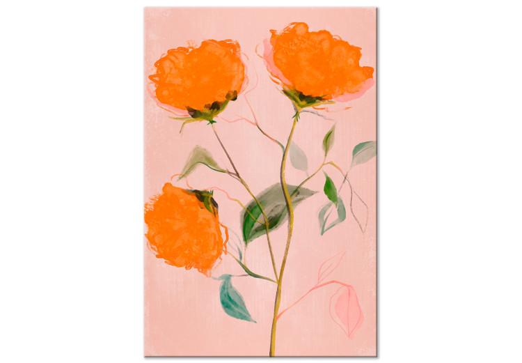 Canvas Print Orange Flowers (1-piece) Vertical - three roses in bloom