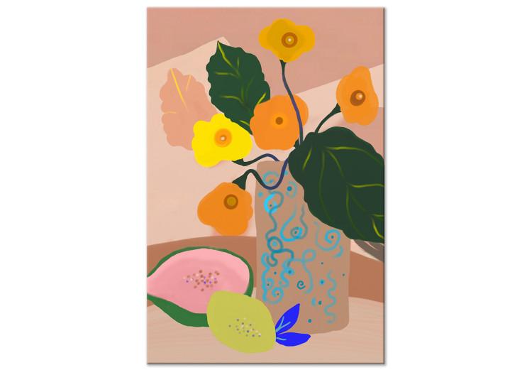 Canvas Print Flowers in Vase (1-piece) Vertical - bouquet and exotic fruits
