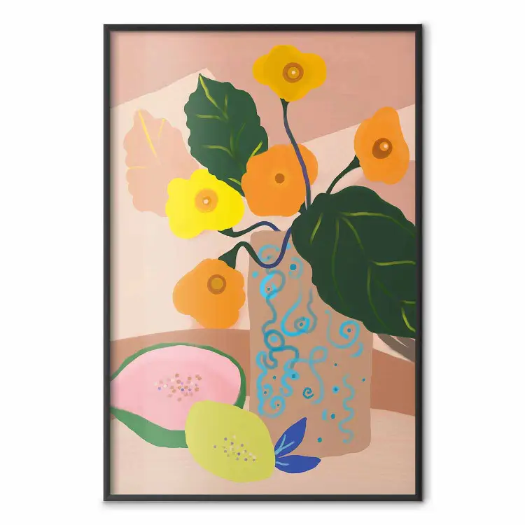 Flowers in a Vase - Minimalist Still Life on a Pink Background