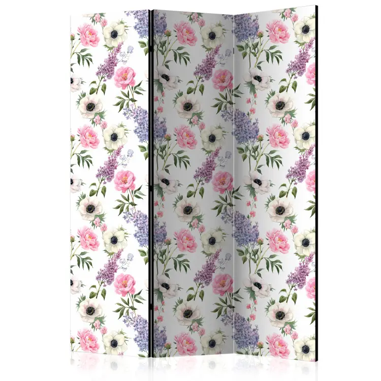 Roses and Lilacs - pink and blue flowers on light background