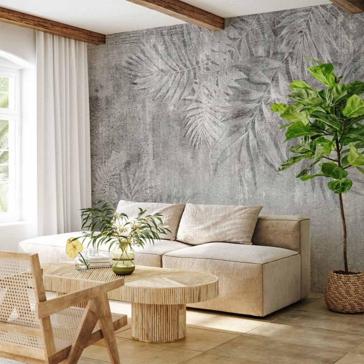 Wall Mural Vinatge style sketch - palm leaf textured background in grey