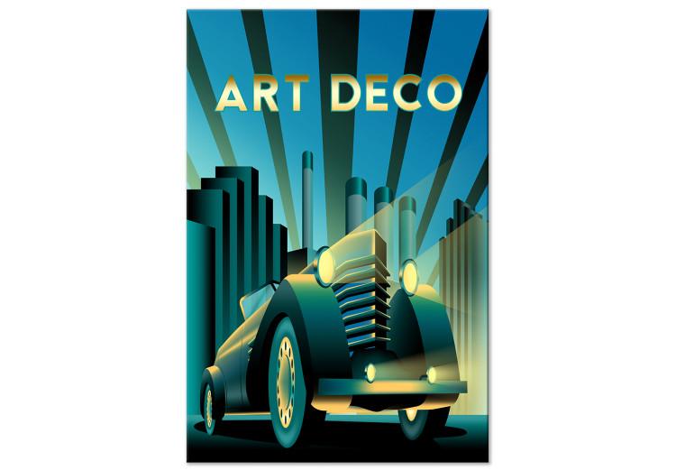 Canvas Print Retro Car (1-piece) Vertical - car and golden art deco writing