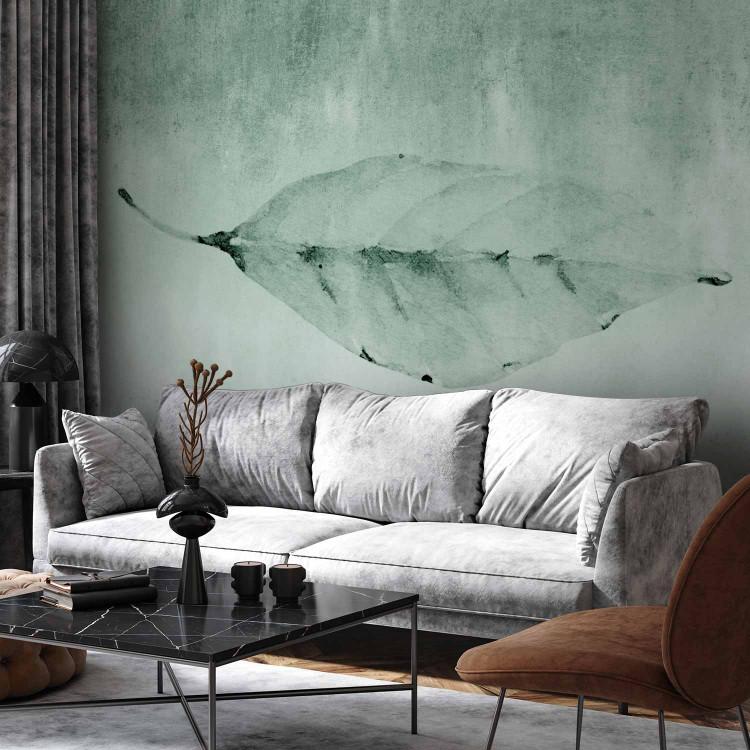 Wall Mural Big leaf in green - raw nature landscape with painted effect