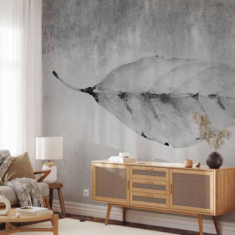 Wall Mural Big leaf in grey - raw nature landscape with painting effect