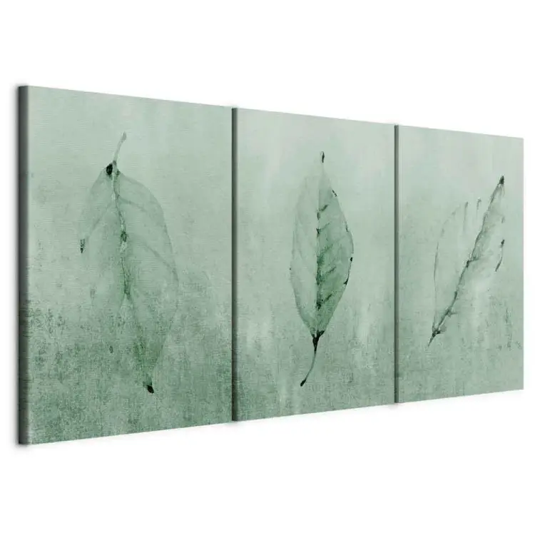 Brush of Spring (3-piece) - teal landscape with green leaves