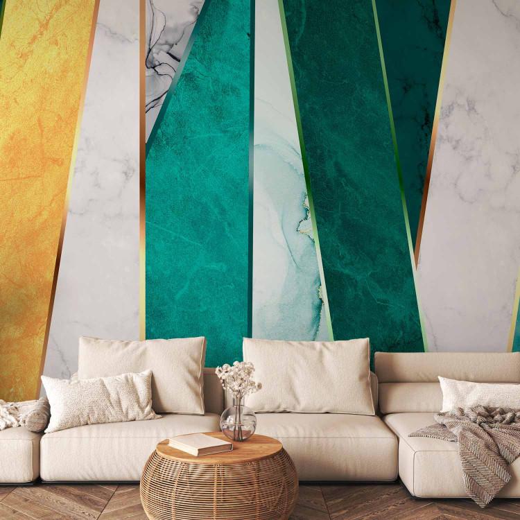 Wall Mural Marble and gold - background with geometric combination of turquoise stripes