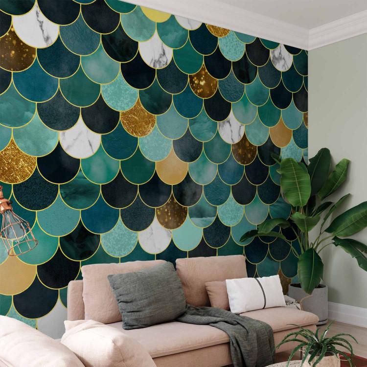 Wall Mural Scales in marble - background with geometric pattern in shades of turquoise