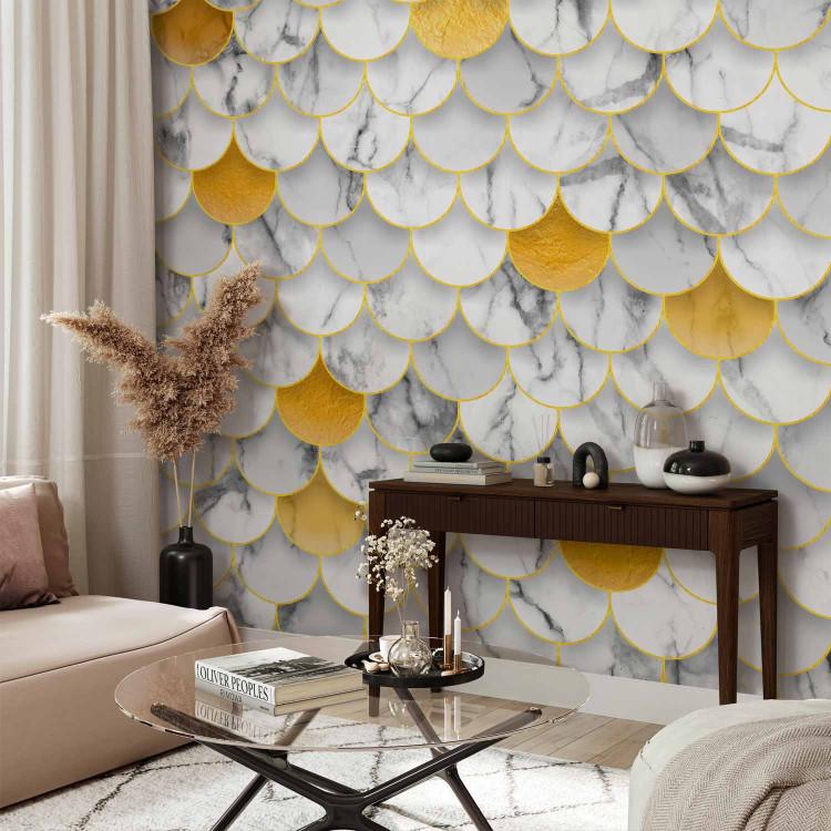 Wall Mural Marble shells - background in white and gold with illuminating effect