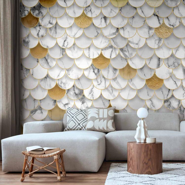 Wall Mural Marble shells - background in gold and white with shadow effect