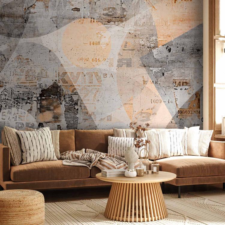 Wall Mural Orange abstraction - motif with lettering on a background with concrete texture