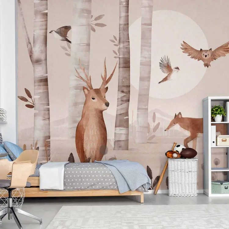Animal Stories - Forest animals among trees on a beige background