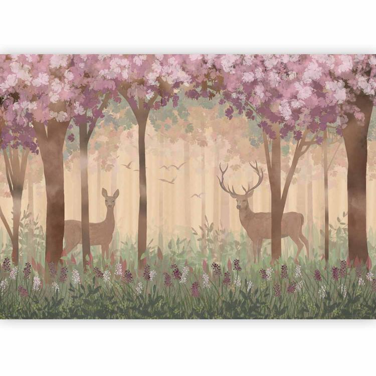 Landscape for children - wild animals motif on a fairy tale forest background