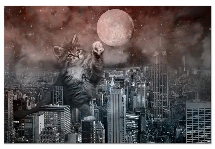 Canvas Print Cat in New York (1-piece) Wide - cityscape in moonlight