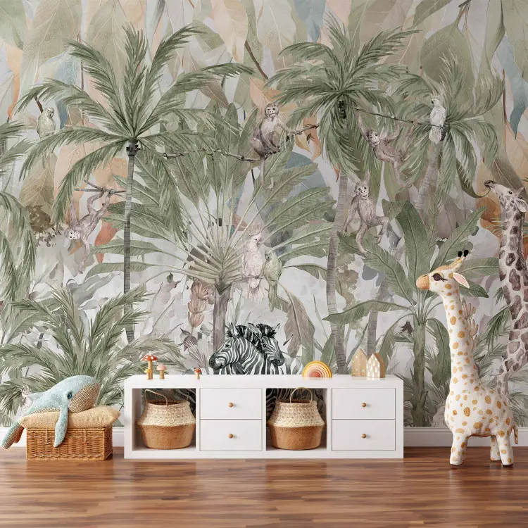 Children's landscape - jungle with exotic animals and plants