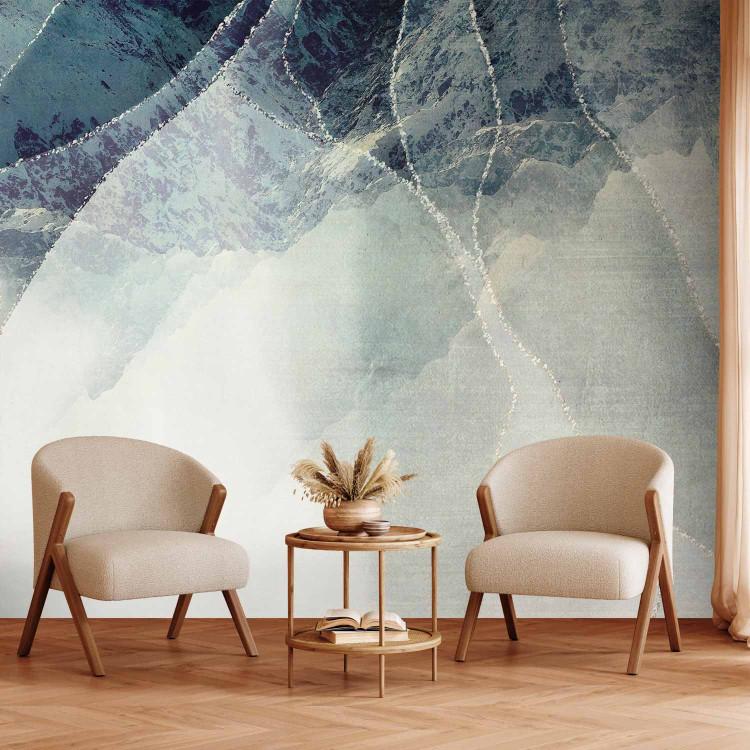 Wall Mural Colour storm - abstract in blue tones with silver lines