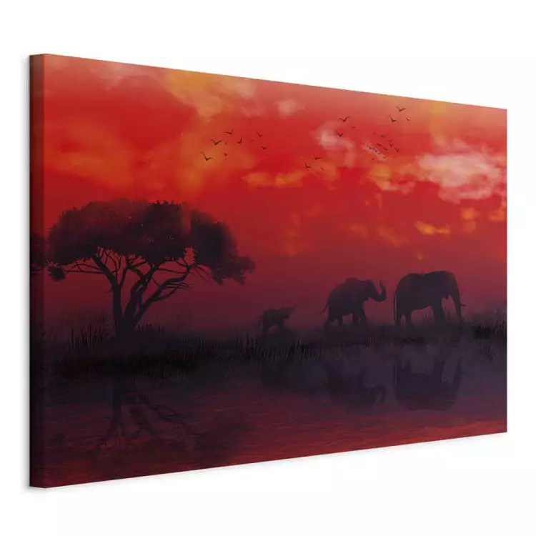 African Landscape (1-piece) Wide - elephants and red sky