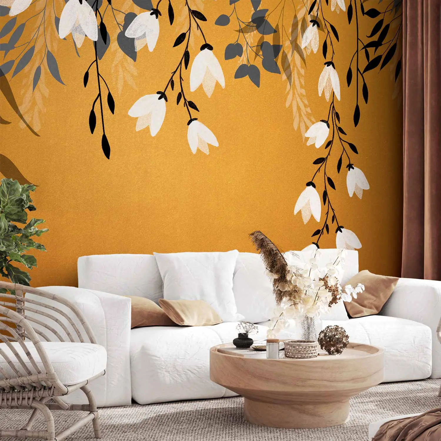 orange wallpaper for living room