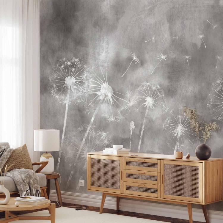 Wall Mural Blowers and wind - flowers on a non-uniform background in grey tones