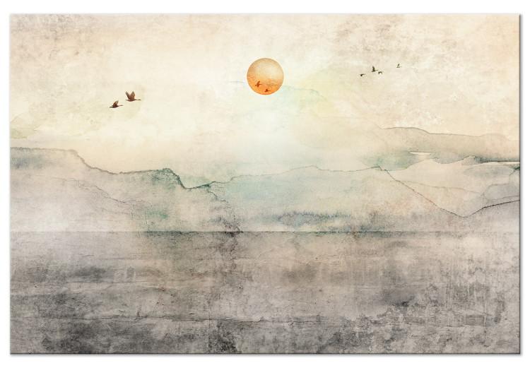 Canvas Print Silent Departure (1-piece) Wide - landscape overlooking mountains and sun