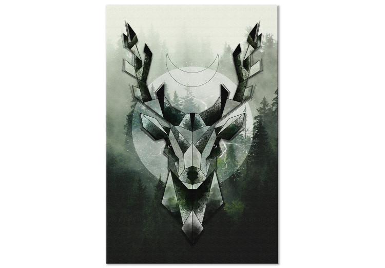 Canvas Print Green Deer and Forest (1-piece) Vertical - geometric abstraction