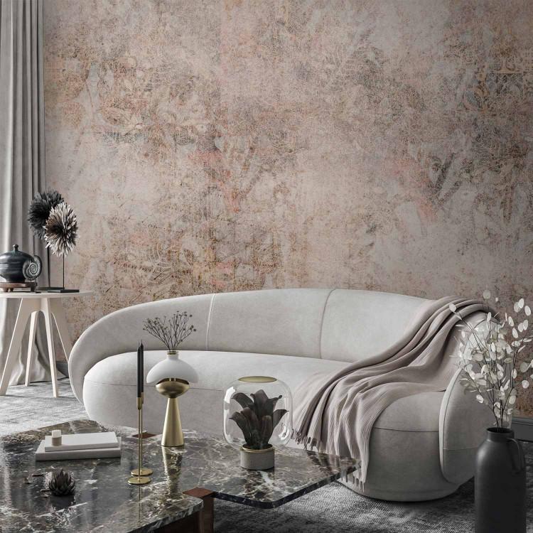 Wall Mural Mosaic - fragments of powder ornaments on a background of concrete texture