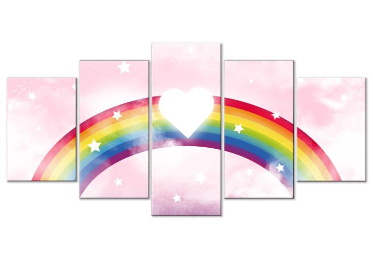 Canvas Print Sky Full of Love (5-piece) - heart and colorful rainbow for kids
