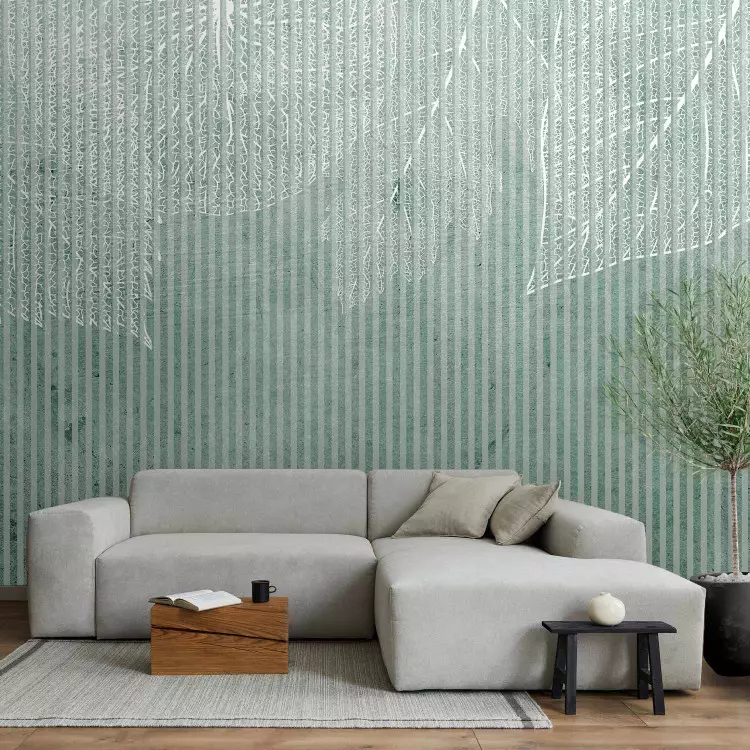 Striped leaves - white leaf pattern on green background with stripes