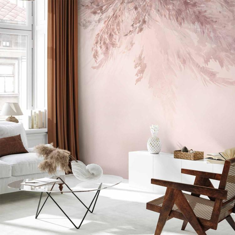 Wall Mural Landscape - painted dried flowers and leaves on a background in shades of pink