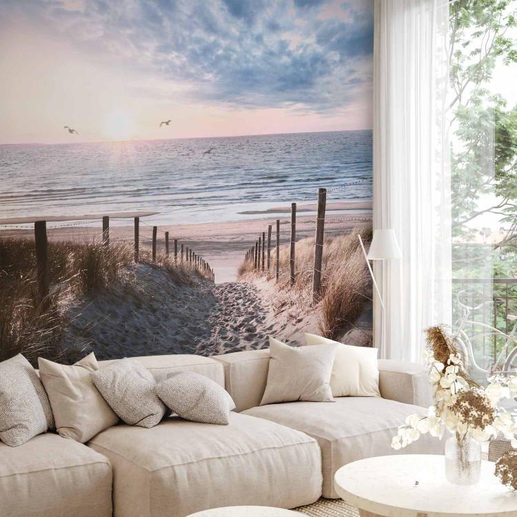 Wall Mural Windy sand - landscape with beach and calm sea in warm colours