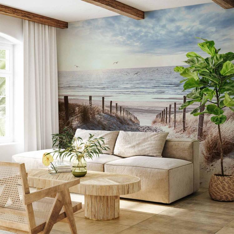 Wall Mural Windy sand - landscape with beach and calm sea at sunset