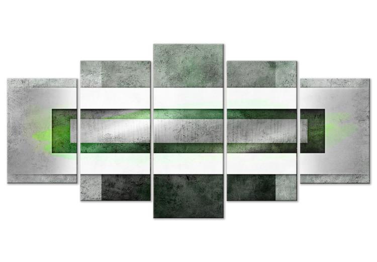 Canvas Print Metal Abstraction (5-piece) - geometric green composition