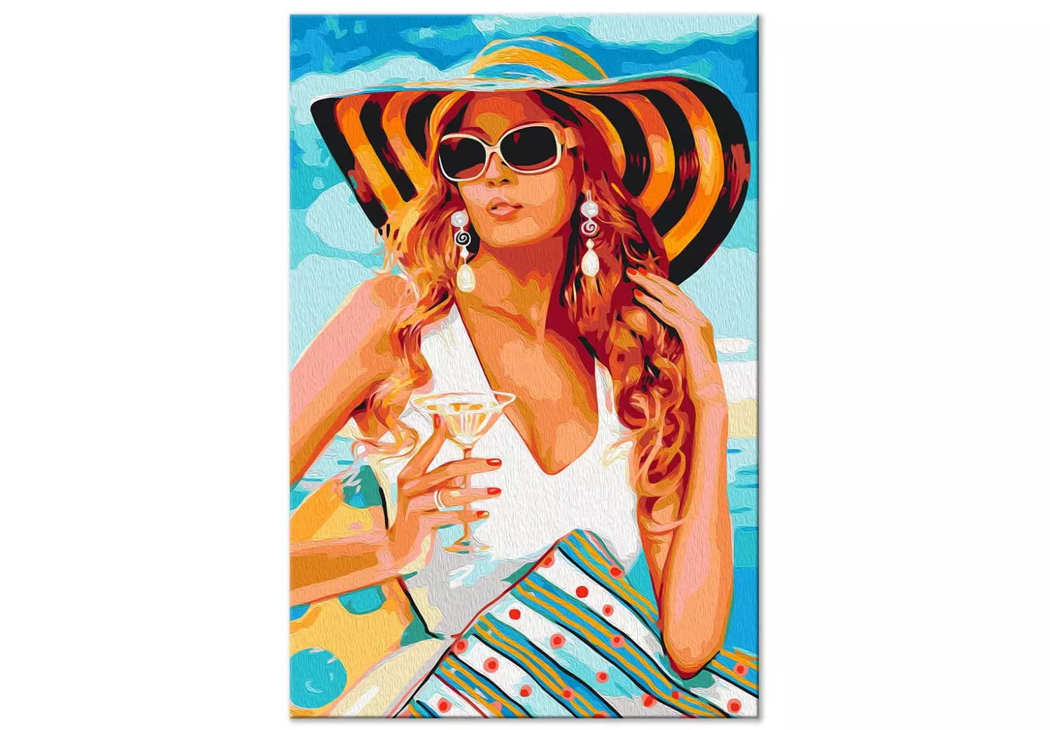 Martini on the Beach Woman in a Hat and Sunglasses