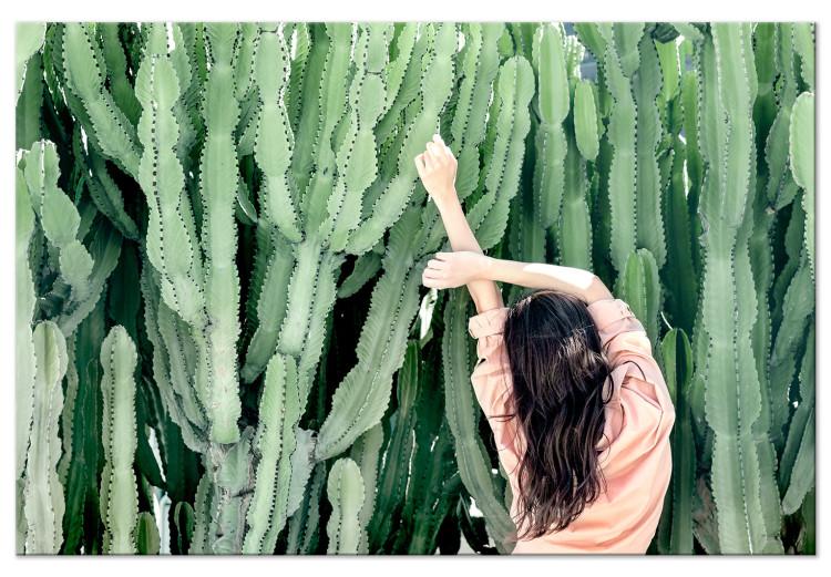 Canvas Print Cactus Landscape (1-piece) - female figure and green plants