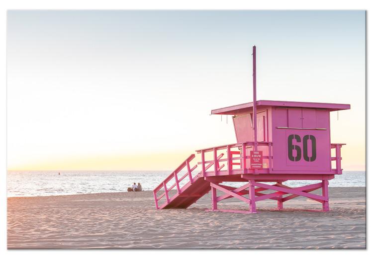 Canvas Print Sunset - View of a Lifeguard Booth on a Miami Beach
